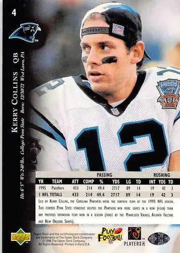 1996 Upper Deck Silver #4 Kerry Collins NM-MT Panthers ID:79583 - Football Card Single