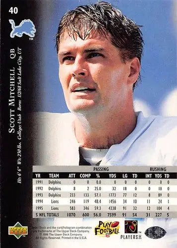 1996 Upper Deck Silver #40 Scott Mitchell NM-MT Lions ID:79618 - Football Card Single
