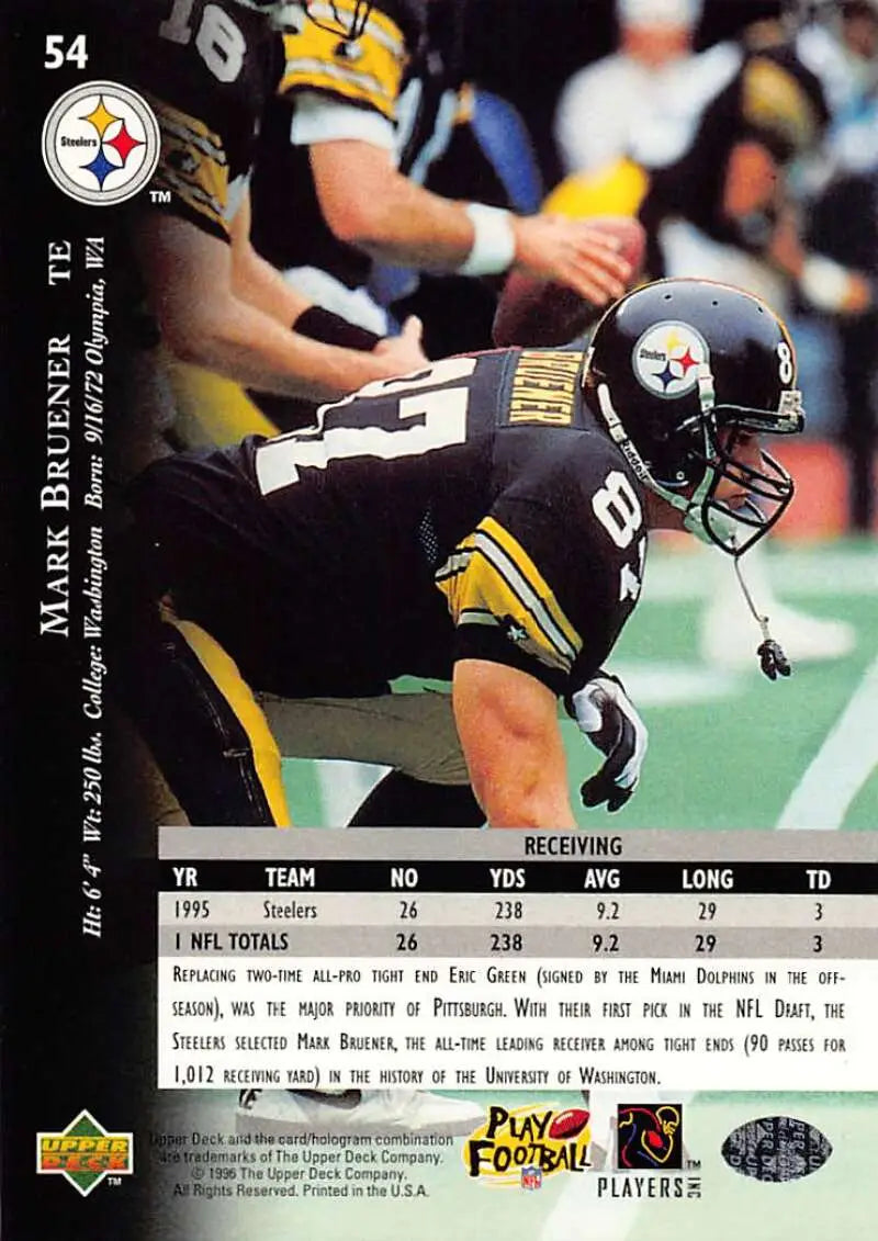 1996 Upper Deck Silver #54 Mark Bruener NM-MT Steelers ID:79632 - Football Card Single