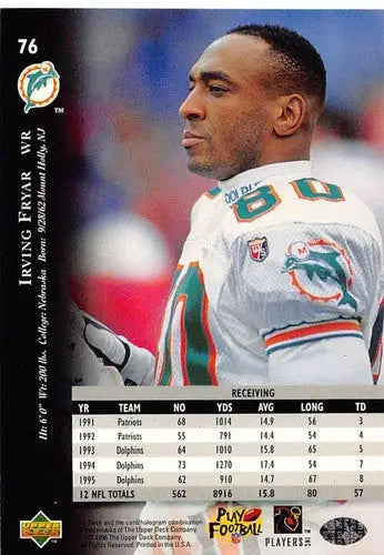 1996 Upper Deck Silver #76 Irving Fryar NM-MT Dolphins ID:79654 - Football Card Single