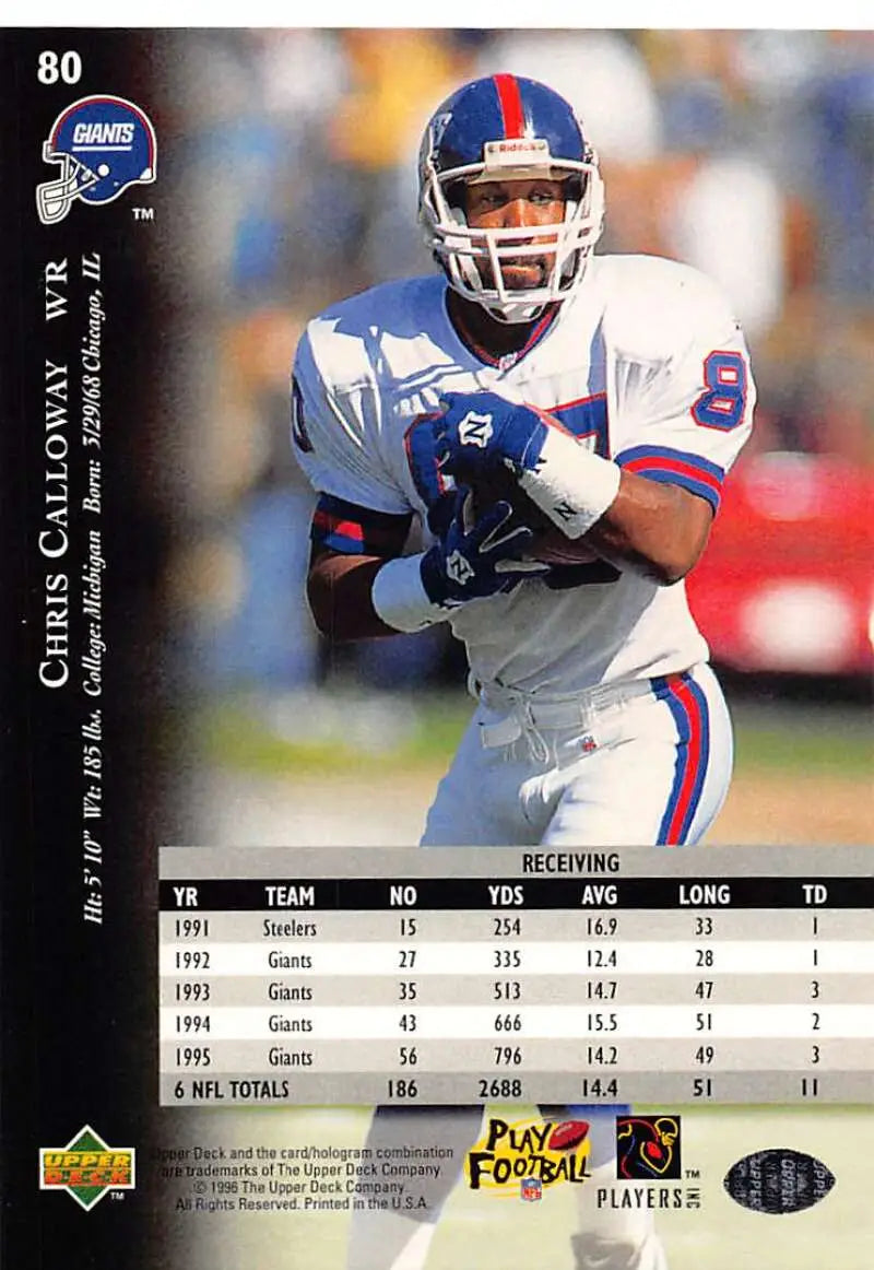 1996 Upper Deck Silver #80 Chris Calloway NM-MT NY Giants ID:79657 - Football Card Single