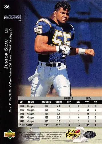 1996 Upper Deck Silver #86 Junior Seau NM-MT Chargers ID:79663 - Football Card Single