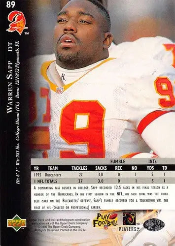 1996 Upper Deck Silver #89 Warren Sapp NM-MT Buccaneers ID:79666 - Football Card Single