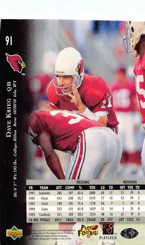 1996 Upper Deck Silver #91 Dave Krieg NM-MT Cardinals ID:79668 - Football Card Single