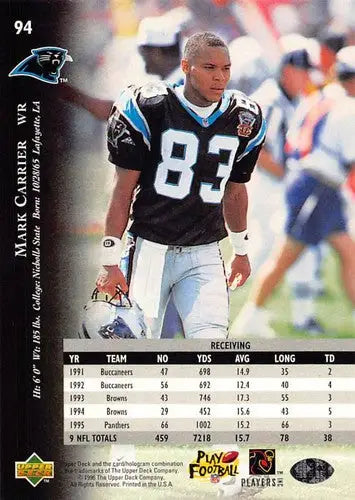 1996 Upper Deck Silver #94 Mark Carrier NM-MT Panthers ID:79671 - Football Card Single