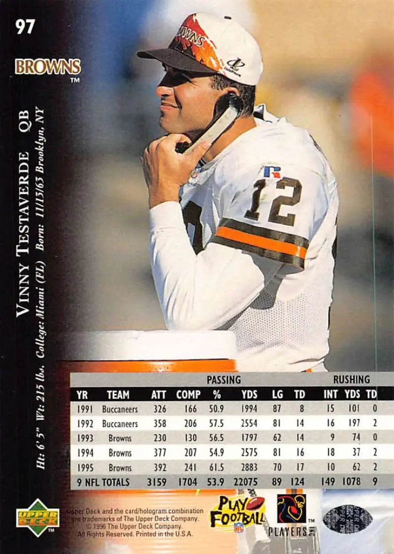 1996 Upper Deck Silver #97 Vinny Testaverde NM-MT Browns ID:79674 - Football Card Single