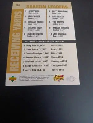 1996 Upper Deck Silver Collection - Jerry Rice #218. San Francisco 49ers. NRMT+ - Football Card Single