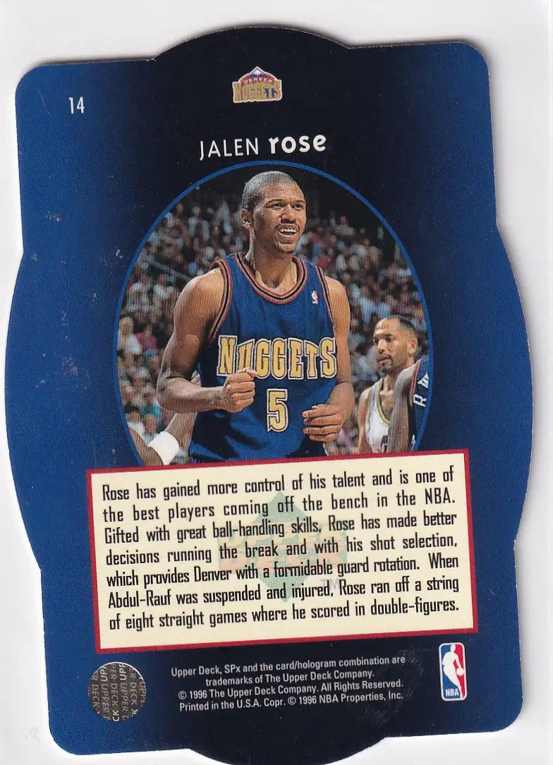 1996 UPPER DECK SPX #14 JALEN ROSE HOLOGRAM DIE CUT- DENVER NUGGETS - Basketball Card Single