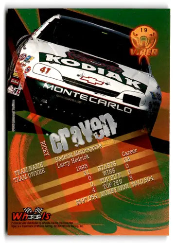 1996 Wheels Viper #19 Ricky Craven NM Near Mint ID:77383 - Racing Card Single