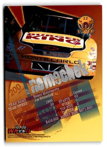 1996 Wheels Viper #22 Joe Nemechek NM Near Mint ID:77385 - Racing Card Single