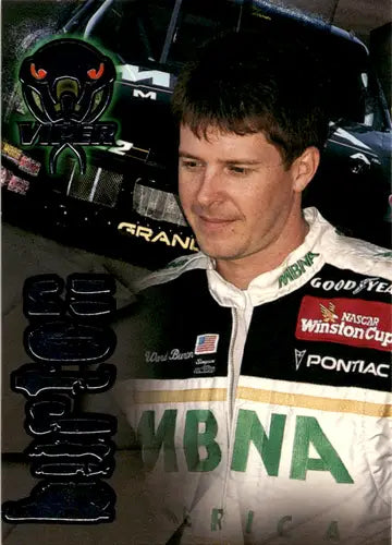 Racing driver in uniform with 1996 Wheels Viper Ward Burton original gloss decal