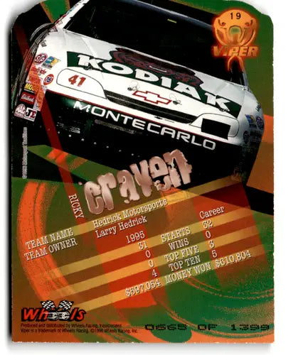 Original gloss Ricky Craven racing card with Viper Copperhead Die Cuts and Copperhead Die Cuts