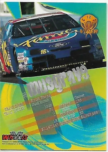 Original gloss NASCAR trading card from Wheels Viper series featuring Ted Musgrave