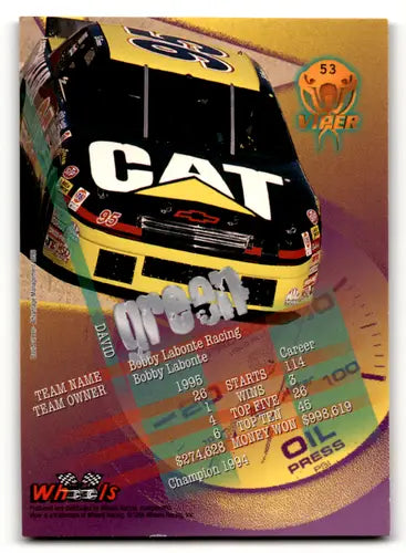 Original gloss Wheels Viper racing card featuring David Green Bobby Labonte image