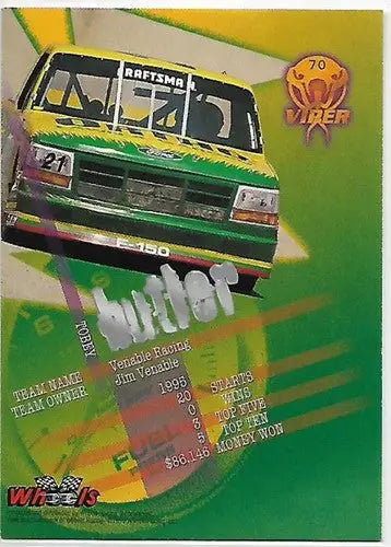 Original gloss Racing truck trading card from 1996 Wheels Viper First Strike series