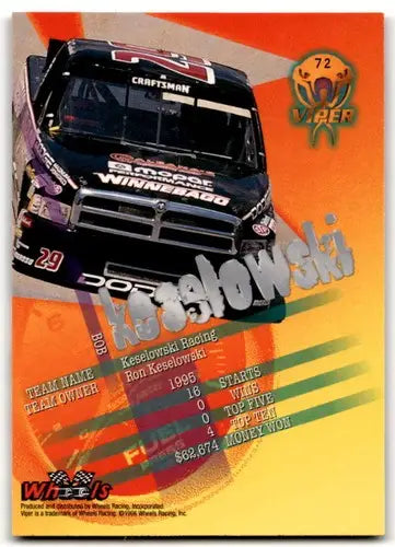 Original gloss Wheels Viper racing card featuring Bob Keselowski from 1996 First Strike