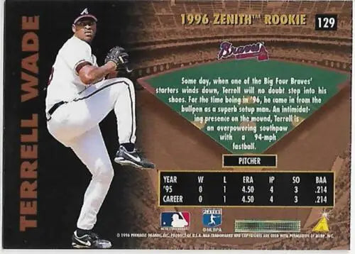 1996 Zenith #129 Terrell Wade NM-MT Braves original gloss baseball card for collectors