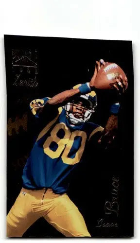 Isaac Bruce football trading card featuring Rams football with original gloss from 1996 Zenith