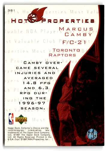 1997-98 Collector’s Choice #381 Marcus Camby NM Near Mint Raptors ID:82578 - Basketball Card Single
