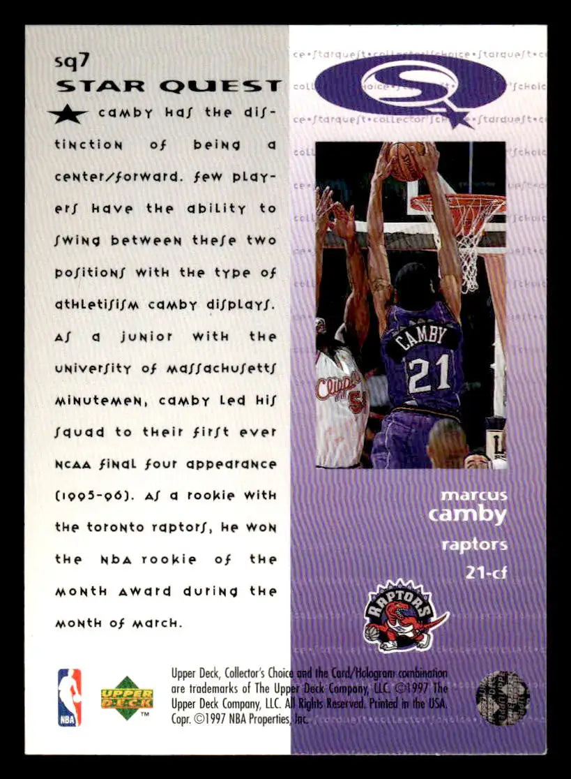 1997-98 Collector’s Choice #SQ7 Marcus Camby StarQuest - Basketball Card Single