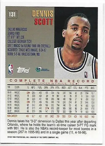 Vintage Dennis Scott basketball trading card with original gloss from 1997-98 Topps NM-MT