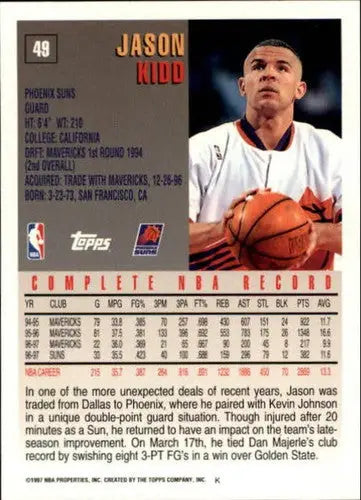 1997-98 Topps #49 Jason Kidd NM-MT Suns - Basketball Card Single