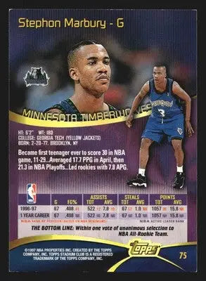 1997-98 Topps Stadium Club Stephon Marbury #75 Minnesota Timberwolves