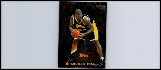 Shaquille O’Neal trading card from the 1997-98 Topps series featuring iconic design