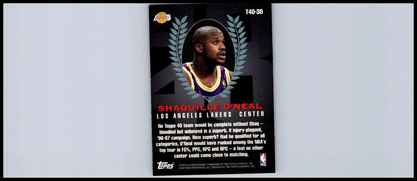 Shaquille O’Neal trading card from 1997-98 Topps #T40-30 collection