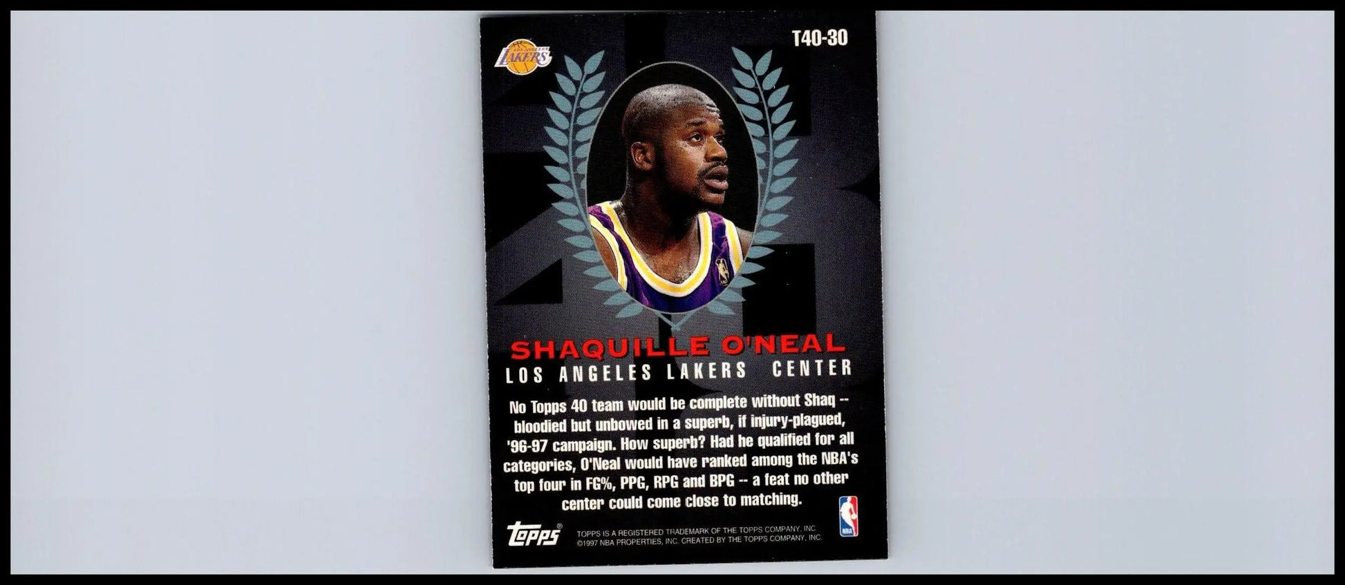 Shaquille O’Neal trading card from 1997-98 Topps #T40-30 collection