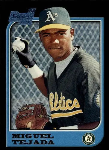 Miguel Tejada baseball card with original gloss in NM-MT condition from 1997 Bowman