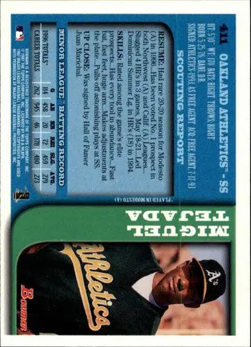 Miguel Tejada baseball card with original gloss, 1997 Bowman #411 NM-MT Rookie