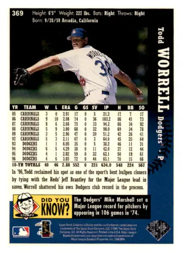 Original gloss Todd Worrell baseball card from 1997 Collector’s Choice series