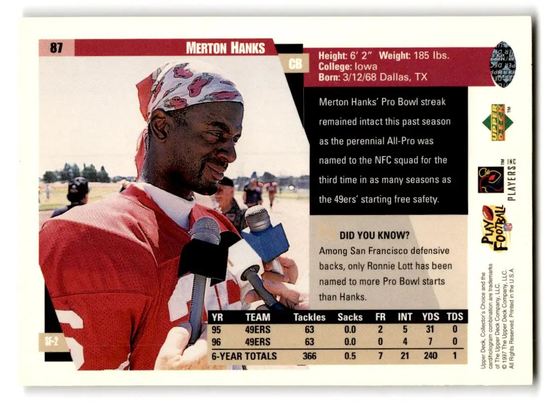1997 Collector’s Choice #87 Merton Hanks - Football Card Single