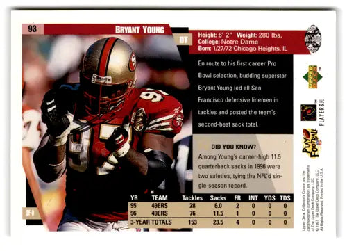 1997 Collector’s Choice #93 Bryant Young NM Near Mint 49ers ID:66934 - Football Card Single