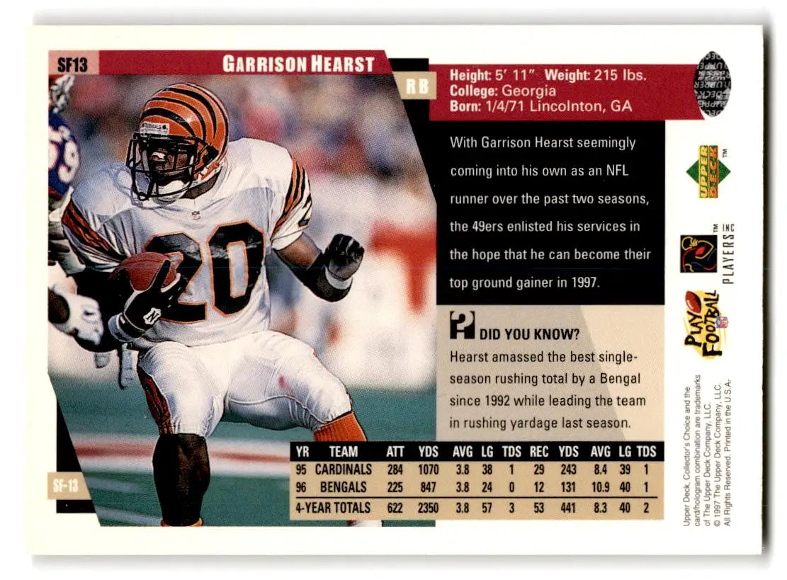 1997 Collector’s Choice San Francisco 49ers #SF13 Garrison Hearst - Football Card Single