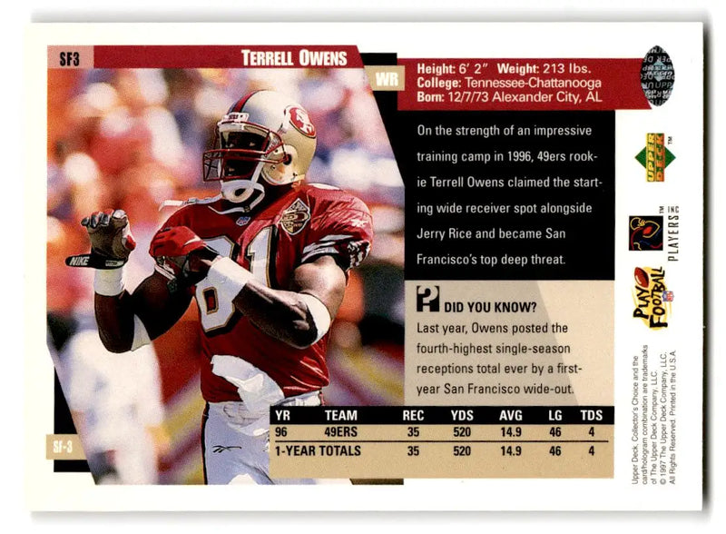 1997 Collector’s Choice San Francisco 49ers #SF3 Terrell Owens - Football Card Single