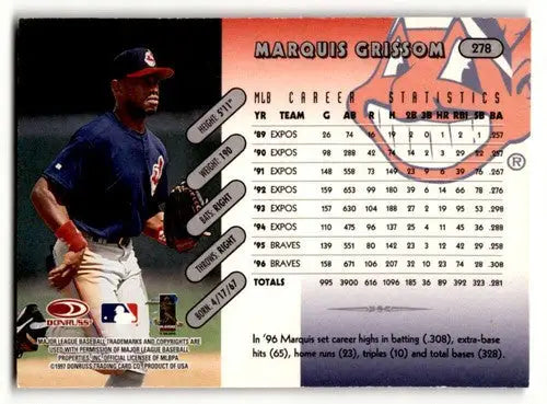 1997 Donruss #278 Marquis Grissom Cleveland Indians Baseball Cards E ID:59650 - Baseball Card Single
