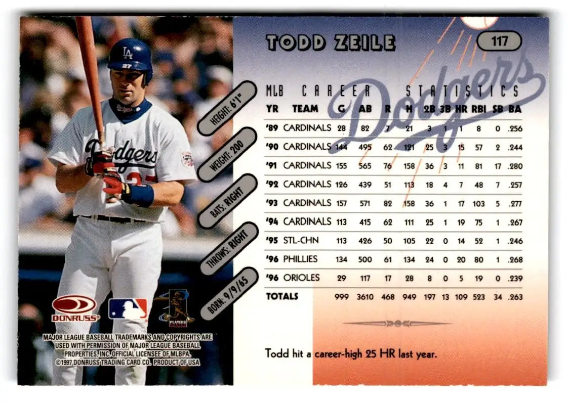 1997 Donruss Team Sets #117 Todd Zeile - Baseball Card Single