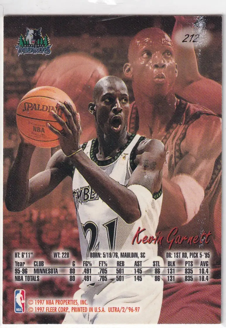 1997 FLEER ULTRA #212 KEVIN GARNETT- MINNESOTA TIMBERWOLVES - Basketball Card Single