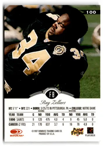 Original gloss Ray Zellars football card 1997 Leaf NM-MT Saints ID 73487