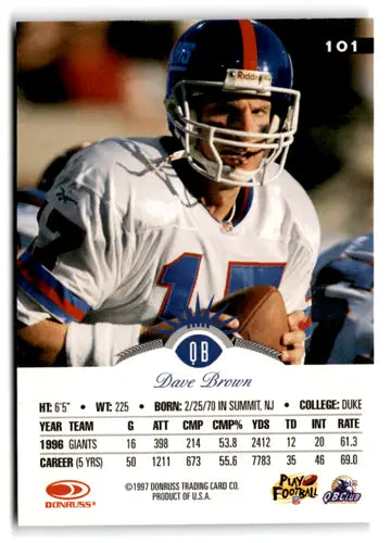 Original gloss Dave Brown football card from 1997 Leaf NM-MT NY Giants ID 73488