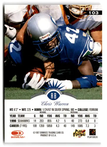Original gloss football trading card featuring Chris Warren NM-MT Seahawks ID 73489