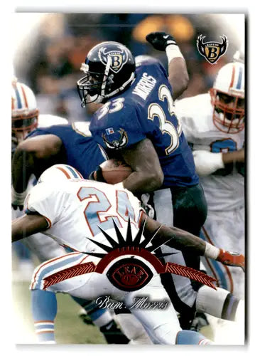 Football player in action on the 1997 Leaf Byron Morris NM-MT Ravens card with original gloss