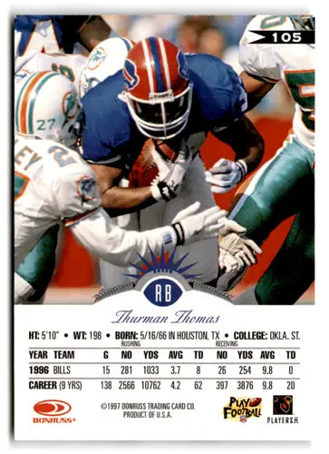 1997 Leaf #105 Thurman Thomas NM Near Mint Bills ID:73491 - Football Card Single