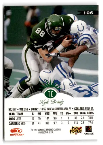 Original gloss Kyle Brady football card from 1997 Leaf NY Jets showcase simply Sandoval