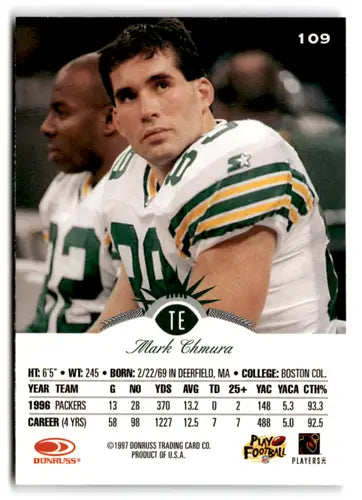Original gloss 1997 Leaf Mark Chmura football card NM-MT Packers ID 73495