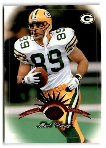Original gloss football trading card featuring Mark Chmura from the mint Packers 1997 Leaf collection