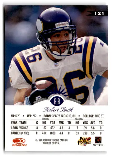 Original gloss Football trading card of Robert Smith NM-MT from 1997 Leaf Vikings