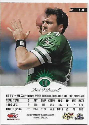 1997 Leaf #14 Neil O’Donnell NM-MT NY Jets - Football Card Single
